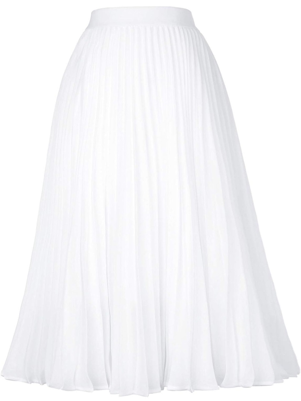 Pleated White Chiffon Midi Skirt